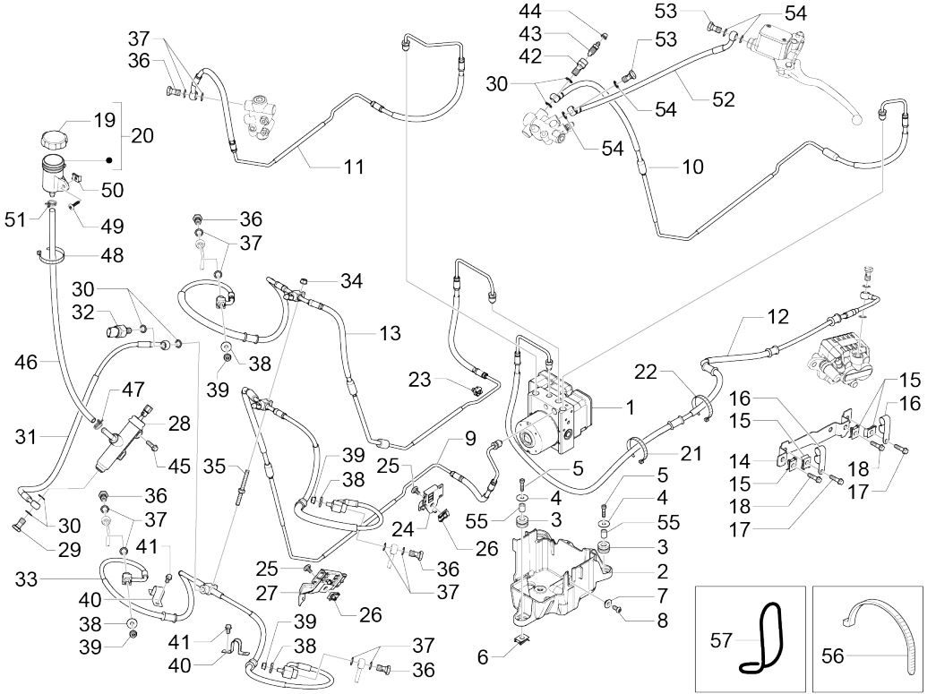 Sistema frenante - Cilindri freno - Tubi freno - ABS Piaggio MP3 300 HPE/300 HPE Sport ABS Euro 5 2020-2022
