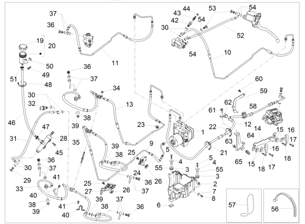 Sistema frenante - Cilindri freno - Tubi freno - ABS Piaggio MP3 350 Maxi Sport ABS Euro 4 2018-2020