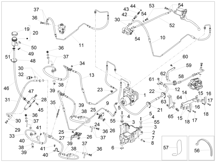 Sistema frenante - Cilindri freno - Tubi freno - ABS Piaggio MP3 500 LT Business 2014-2016