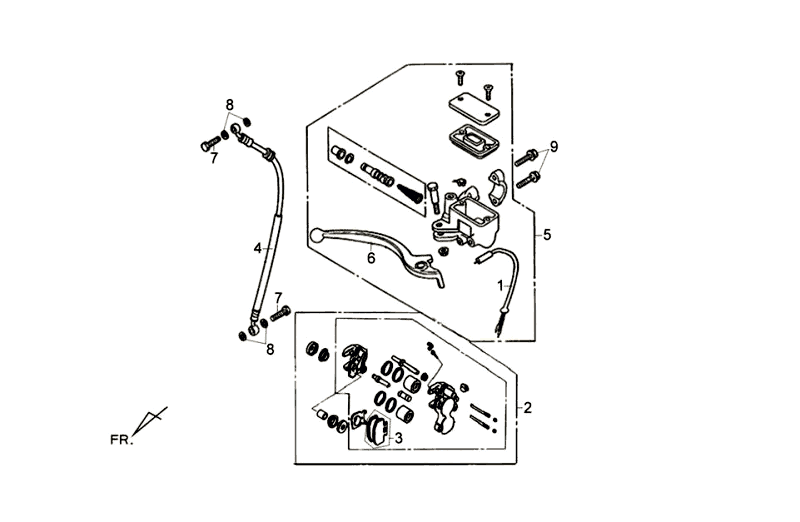Pinza freno, leva del freno, tubo freno Sym Fiddle III, nero opaco