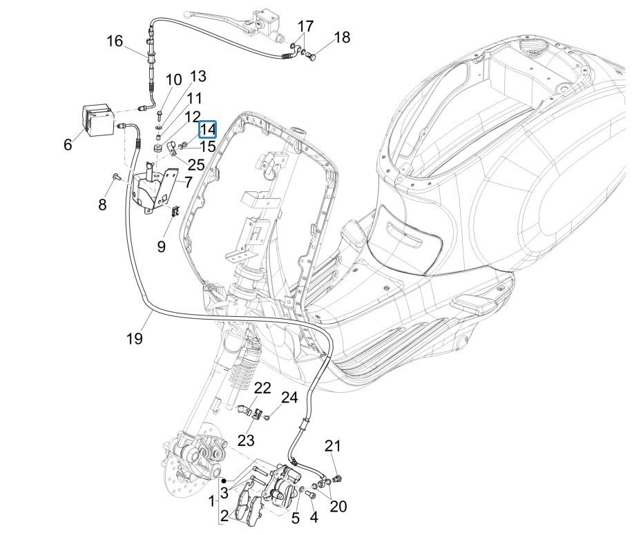 Pinza freno - Pastiglie freno - Tubo freno (ABS) Vespa Sprint 125 3V IE ABS