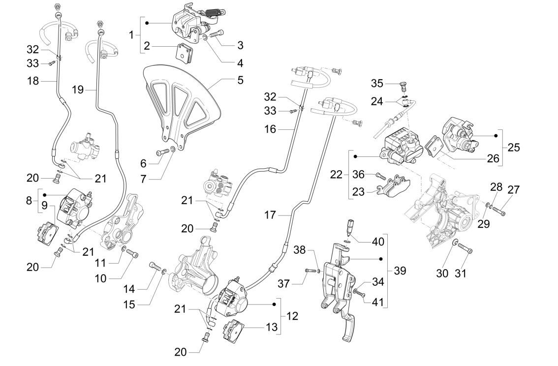 Pinza freno - Pastiglie freno - Tubo freno Piaggio MP3 300 HPE/300 HPE Sport ABS Euro 5 2020-2022
