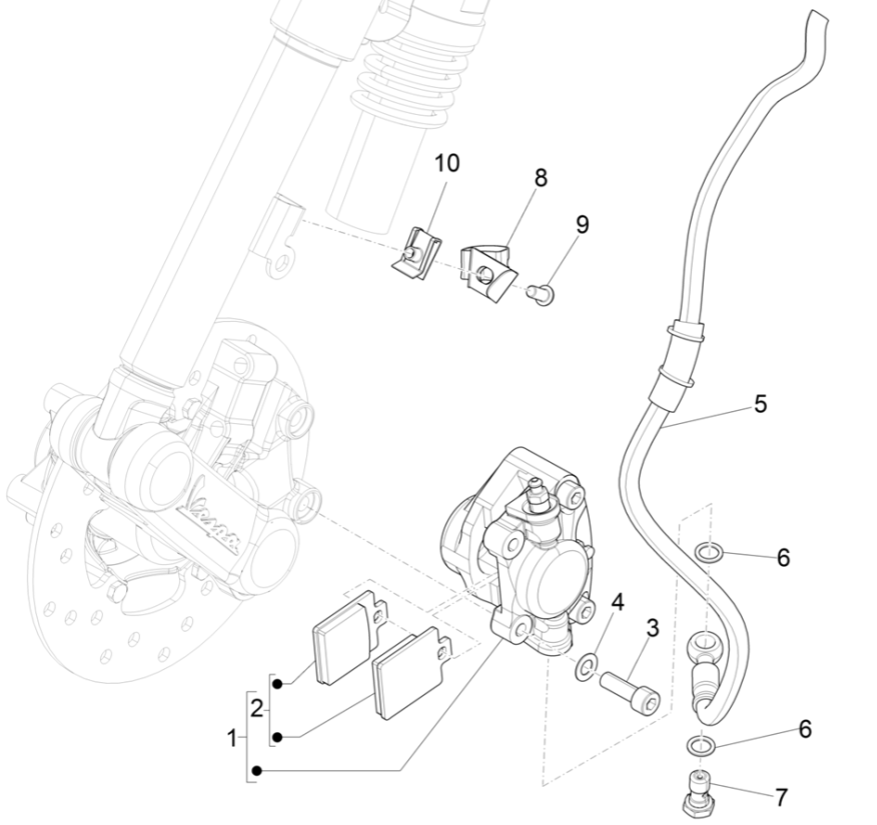 Pinza freno - Pastiglie freno - Tubo freno Vespa Elettrica 45km/h Euro 5 2021
