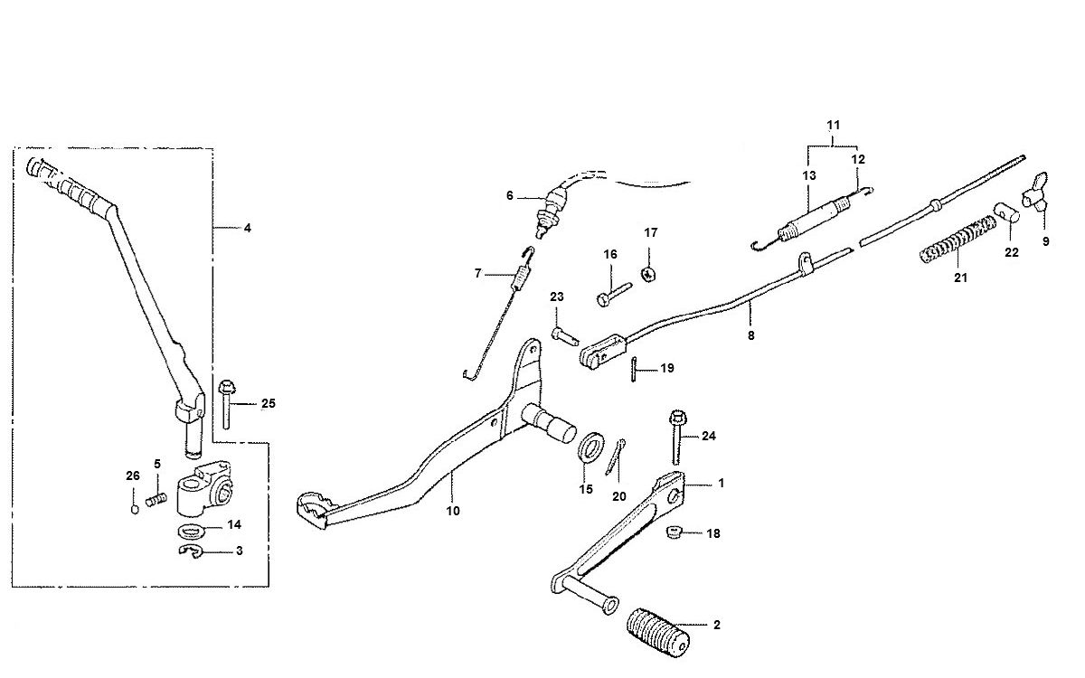 Pedale freno - Pedale cambio - Pedale Kickstart - Cavo freno posteriore Honda MTX-SH