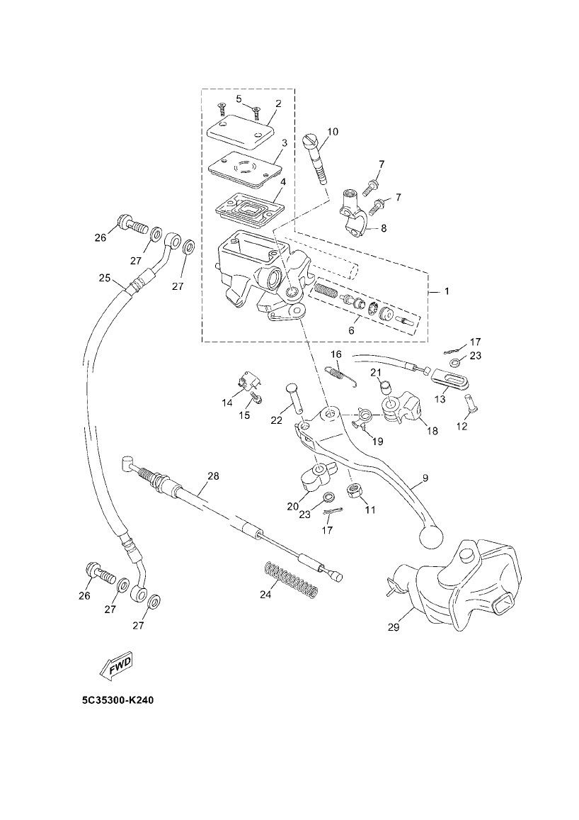 Cilindro freno - Leva freno - Tubo freno Yamaha Neo's 4 tempi 2008 → Pompe freno Piaggio Liberty 50 4 tempi (IGET Euro 4)