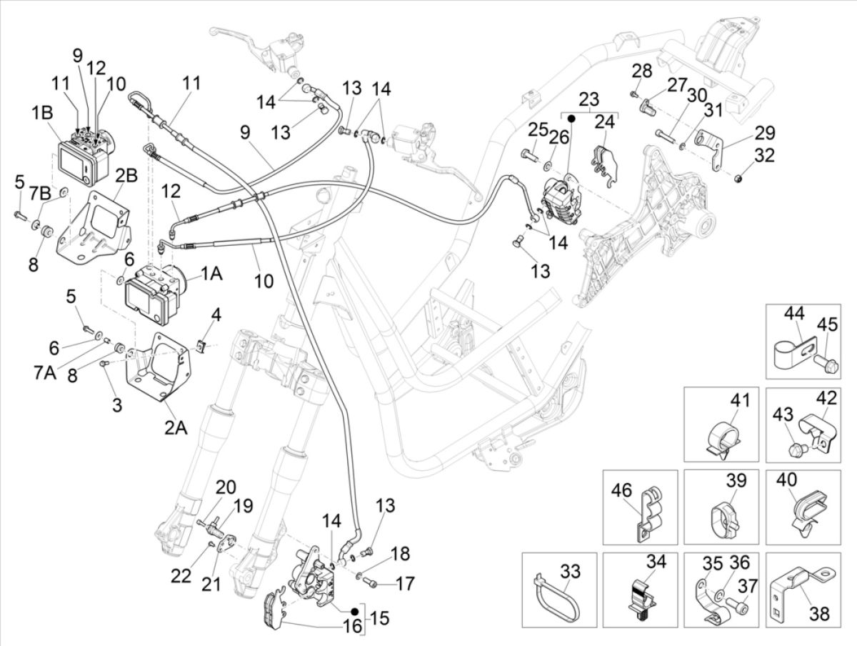 Cilindro freno - Pinza - Pastiglie freno - Tubo freno - Modulo ABS Piaggio Beverly 300 IE ABS Euro 4 2016-2020