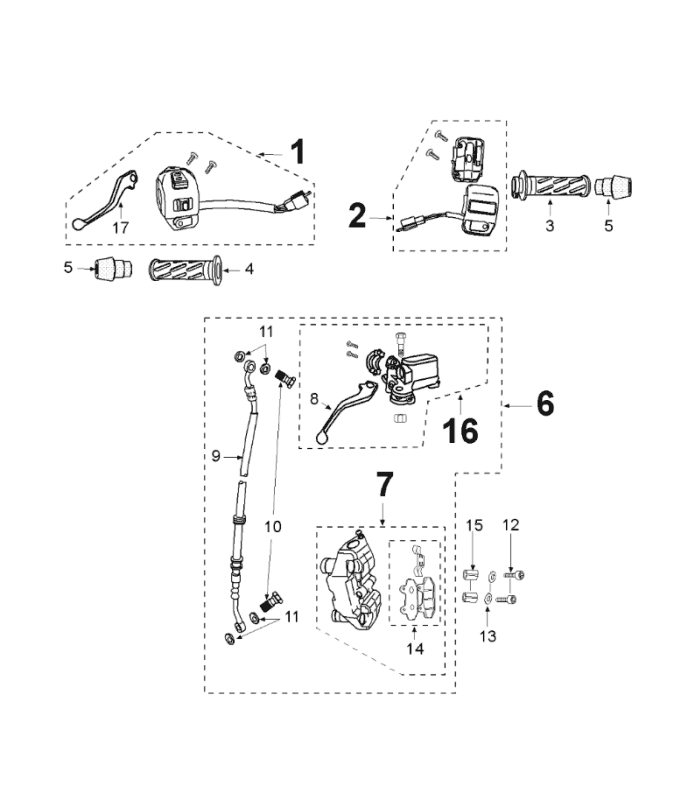 Cilindro del freno - Pinza - Pastiglie freno - Tubo del freno - Interruttori dello sterzo Peugeot Speedfight 3 50 2 tempi AC Grey