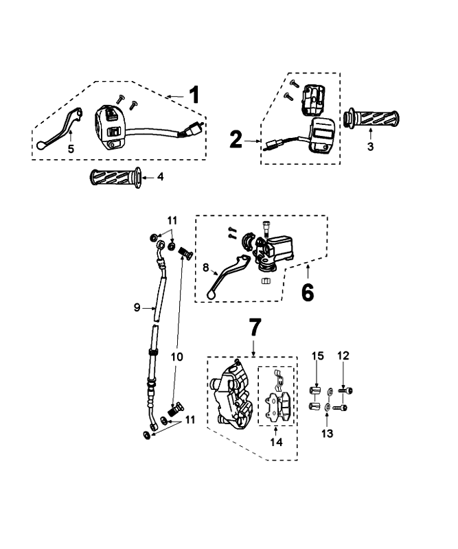 Cilindro del freno - Pinza - Pastiglie freno - Tubo del freno - Interruttori di sterzo Peugeot Speedfight 4 50 4 tempi AC Black