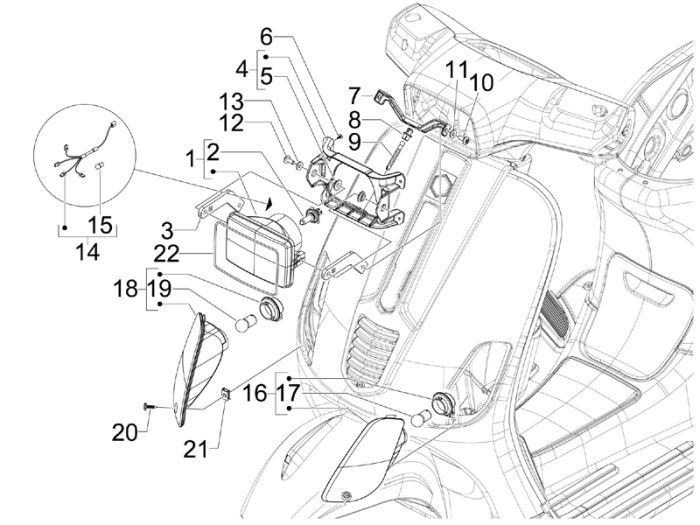 Faro anteriore - Indicatori anteriori Vespa S 50 4 tempi 4V AC