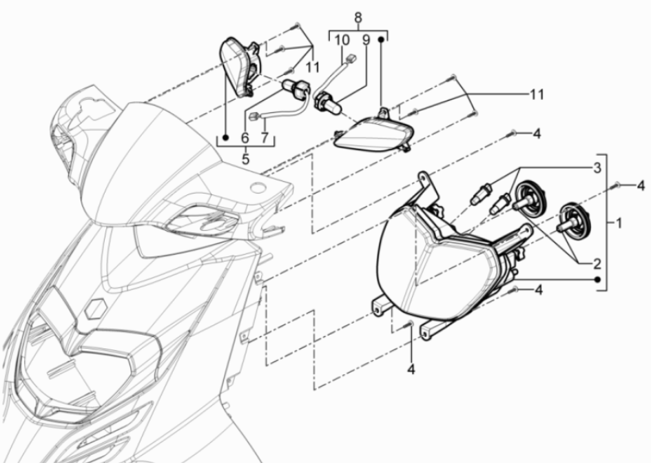 Faro anteriore - Indicatori anteriori Piaggio Typhoon 50 2 tempi Euro 3 2011