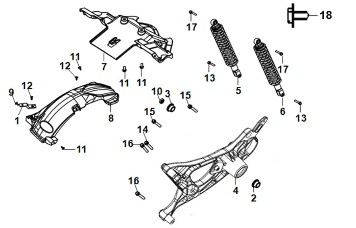 RR. cushion - RR. fork - RR. mudguard Sym Fiddle IV 125i AC CBS E5 2020-2021