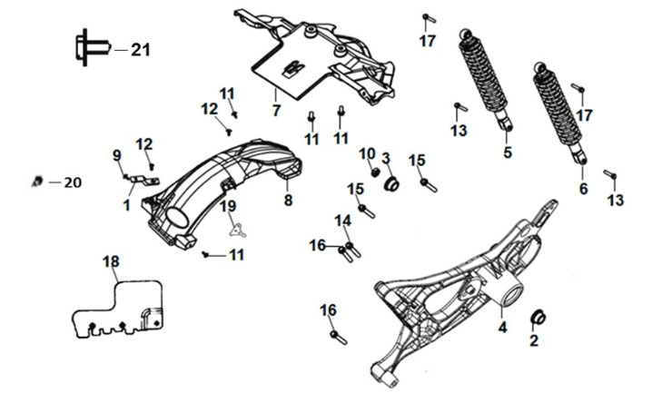 RR. cushion - RR. fork - RR. mudguard Sym Fiddle IV 125i LC ABS E5 2020-2021