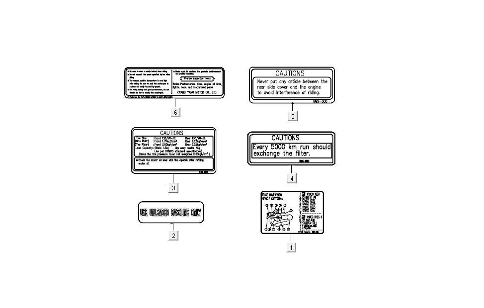 Adesivi di sicurezza e avvertenza Skymco B&W LC 2 tempi argentati