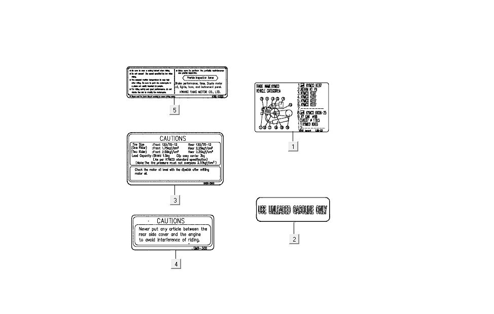 Adesivi di sicurezza e di avvertenza Kymco Super9 50 2 tempi AC nuovo modello argento - nero