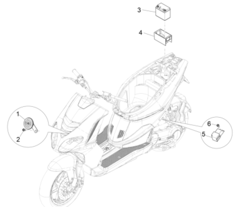 Batteria - Tromba - Relè di avviamento Piaggio NRG Power 50 2 tempi LC Euro 4
