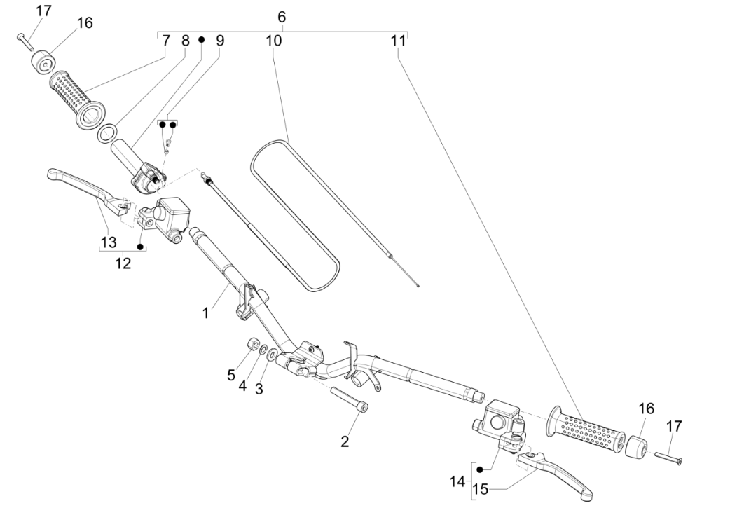 Volante - Cilindro freno - Cavo acceleratore - Manopole Piaggio NRG Power 50 2 tempi LC Euro 4