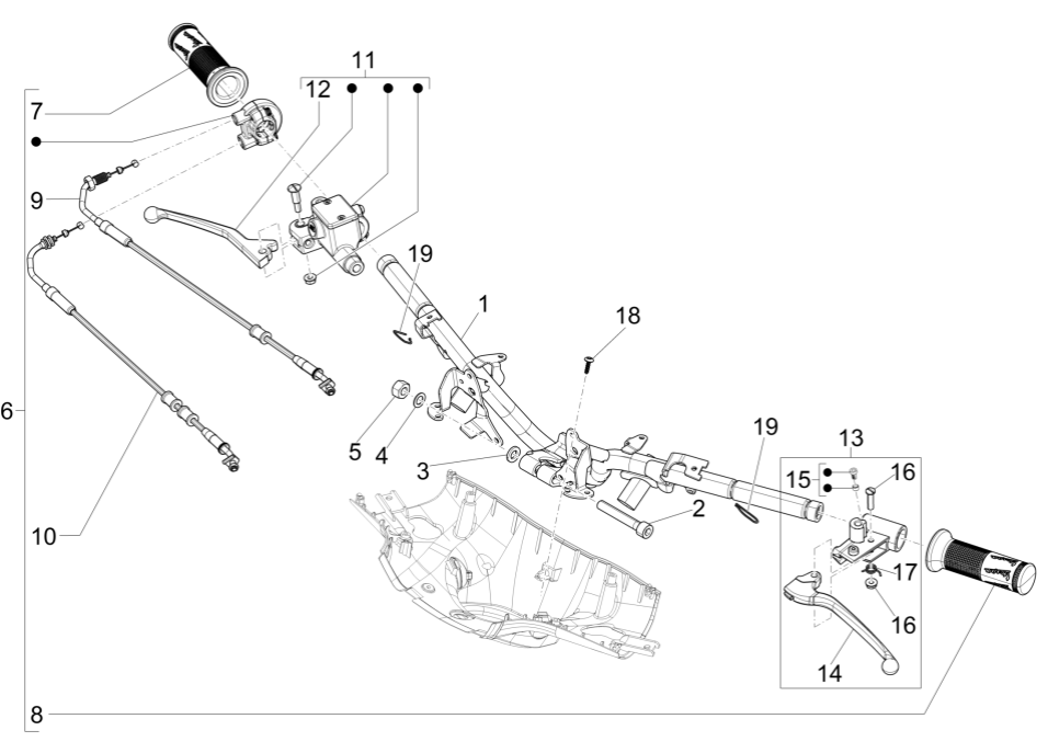 Volante - Cilindro freno - Cavo acceleratore - Manopole Vespa Sprint 150 3V IE ABS Euro 3 2015