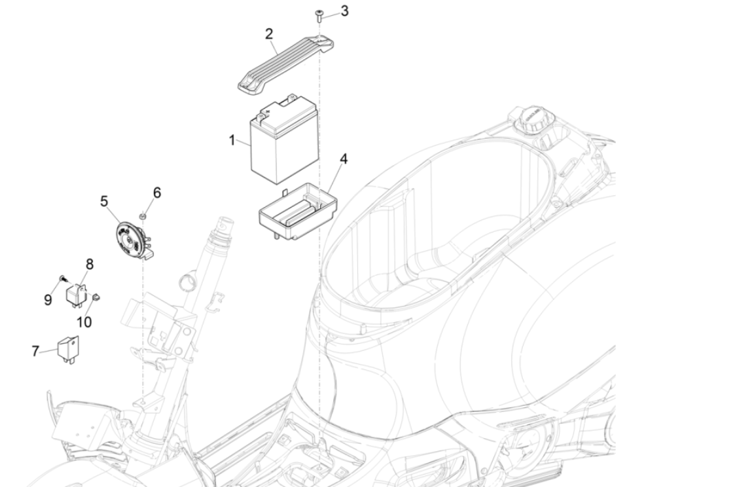 Batteria - Tromba - Relè di avviamento Vespa GTS 300 Super HPE 4V IE ABS Euro 5 2020-2022
