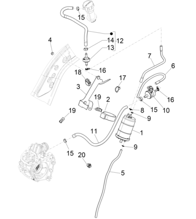 Sistema antipercolazione Vespa GTS 300 Super HPE 4V IE ABS Euro 5 2020-2022