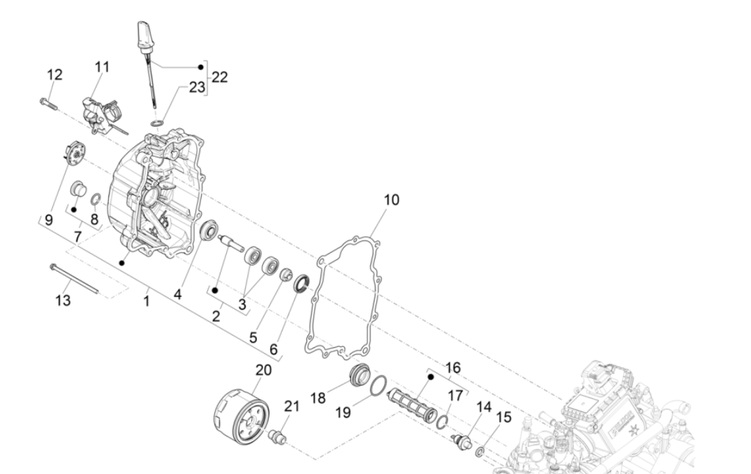 Pompa Acqua - Filtro Olio Vespa GTS 300 Super HPE 4V IE ABS Euro 5 2020-2022