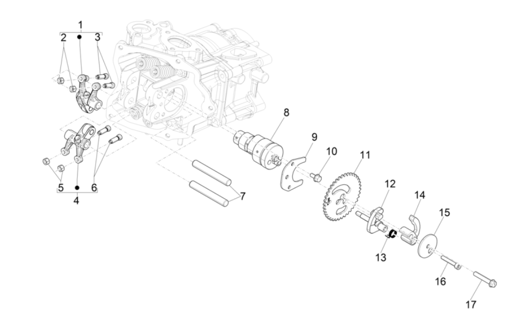 Albero a camme - Pignone albero a camme - Bilancieri Vespa GTS 300 Super HPE 4V ie ABS Euro 5 2020-2022