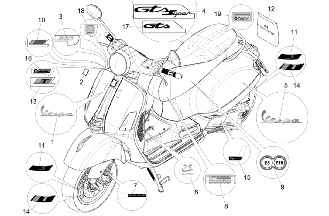 Stemmi - Adesivi - Logo Vespa GTS 300 Super HPE 4V IE ABS Euro 5 2020-2022