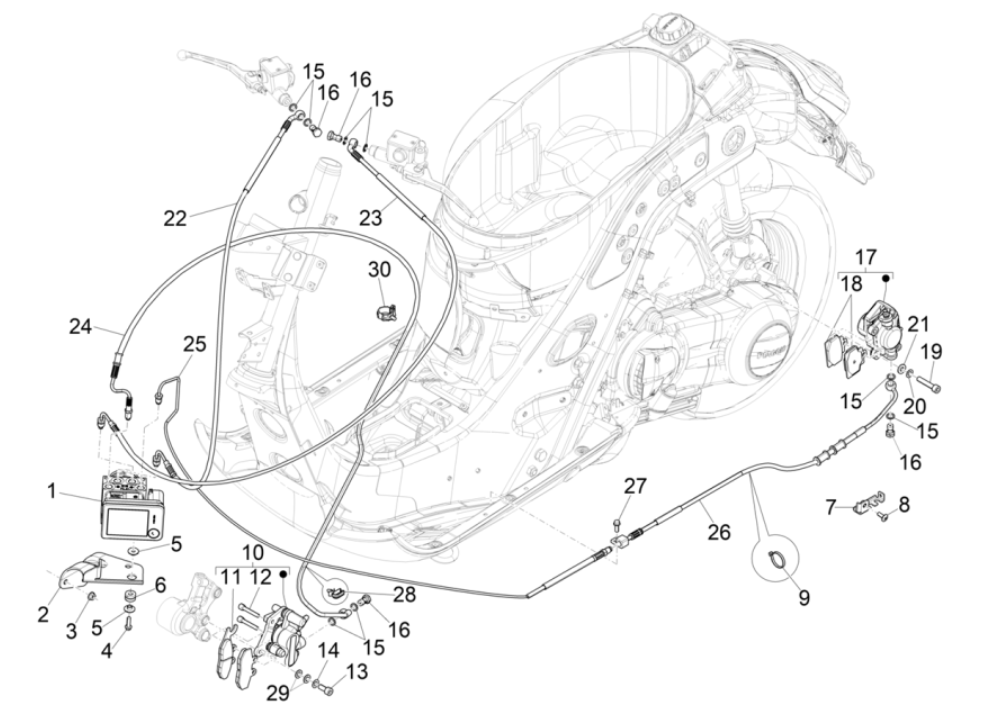 Parti del freno - Vespa GTS 300 Super HPE 4V IE ABS Euro 5 2020-2022