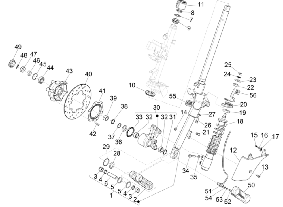 Forcella anteriore - Vespa GTS 300 Super HPE 4V IE ABS Euro 5 2020-2022
