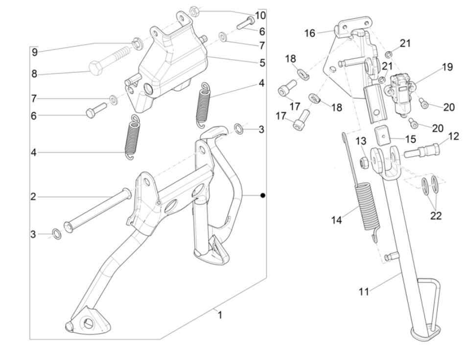 Cavalletto centrale Piaggio Typhoon 50 2 tempi Euro 4 2018-2020