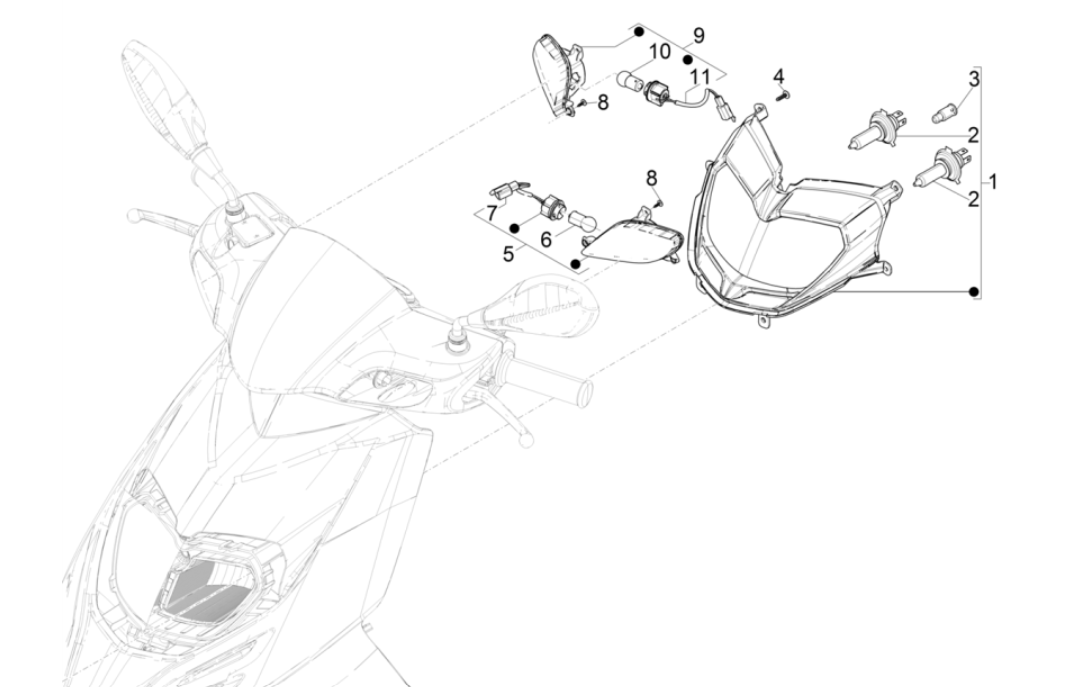 Faro anteriore - Indicatori anteriori Piaggio Typhoon 50 2 tempi Euro 4 2018-2020