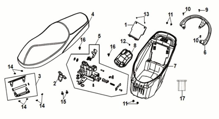Sella - Scatola porta casco - portapacchi posteriore Sym Fiddle IV 50 Euro 5