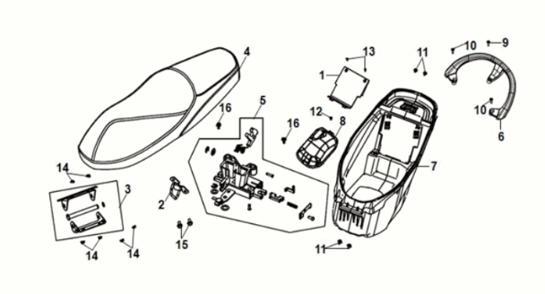 Seat - rear carrier Sym Fiddle IV 125i AC CBS E5 2020-2021