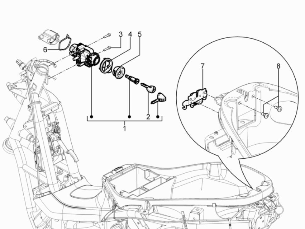 Blocchetto di accensione Piaggio MP3 300 HPE/300 HPE Sport ABS Euro 5 2020-2022