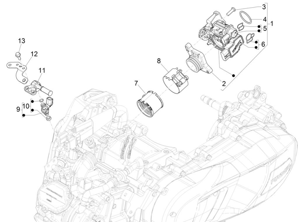 Corpo farfallato - Iniettore - Collettore di aspirazione Piaggio Medley 125 ABS Euro 5 2021-2022