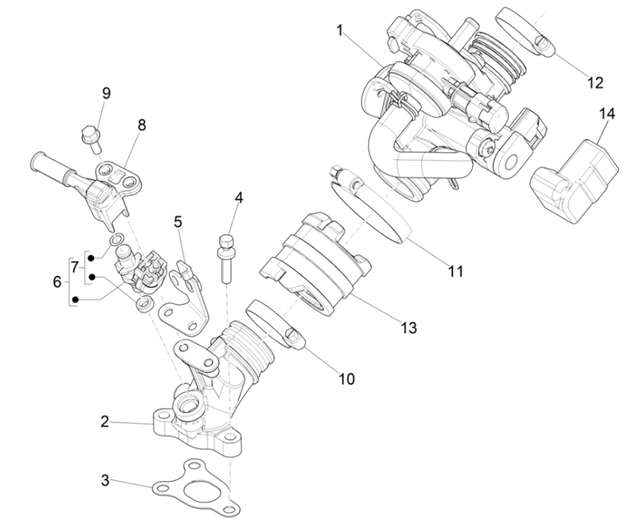 Corpo farfallato - Iniettore - Collettore di aspirazione Vespa 4 tempi IGET 3V Euro 4