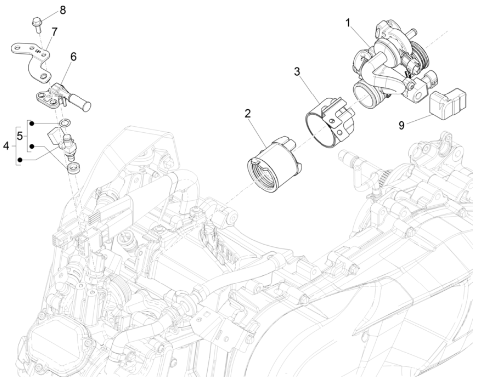 Corpo farfallato - Iniettore - Collettore di aspirazione Vespa GTS 125 IE ABS Euro 4 2019
