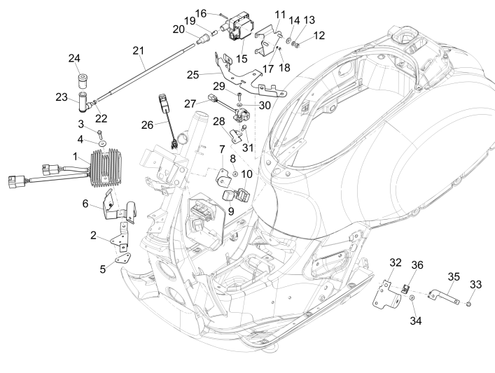 Regolatore di tensione - Bobina di accensione - Componenti elettronici Vespa GTS 250 ie 2005-2016 (senza ABS)