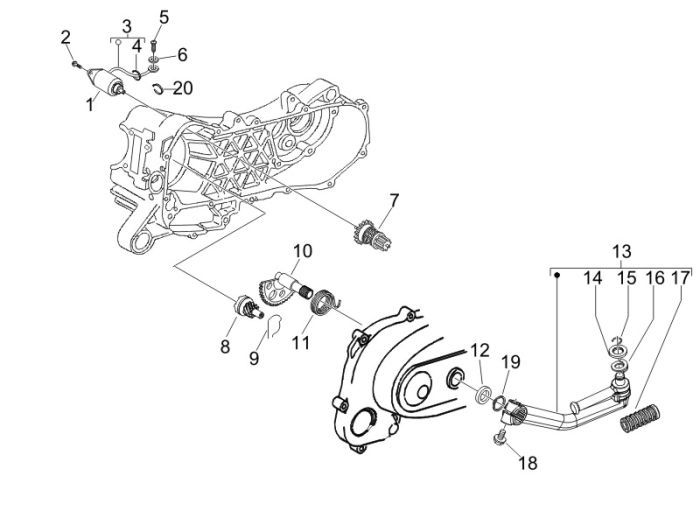 Motorino di avviamento - Bendix - Asse Kickstarter - Pedale kickstart Piaggio New Fly 4 tempi 2V