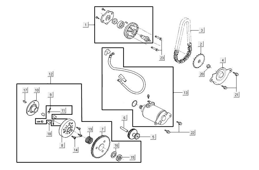 Motorino di avviamento - Frizione di avviamento - Pompa olio Agility 16+ 125 in argento metallizzato opaco
