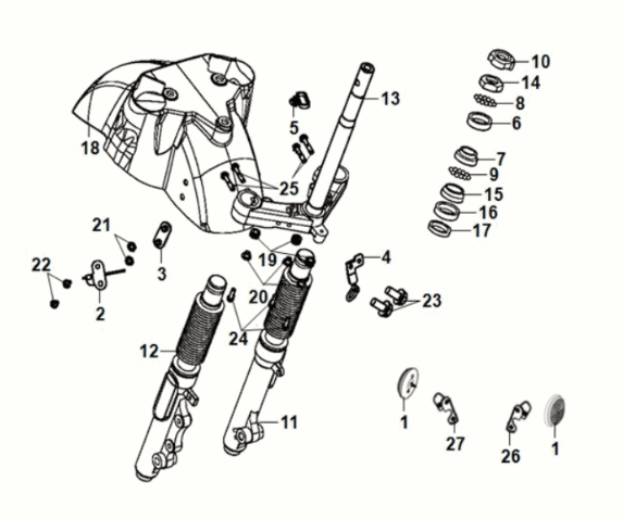 Voce dello sterzo - cuscino anteriore Sym Fiddle IV 50 E5 Space Grey (BK-2593U)