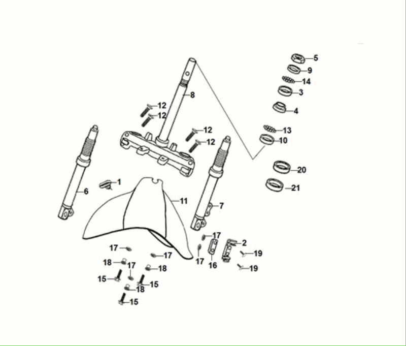 Forcella anteriore - Corona auricolare - Parafango anteriore Sym fiddle ll Euro 5 nero (BK-5560S)