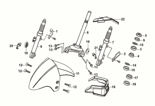 Stelo sterzo - cuscino anteriore Sym Orbit III 50 E5 Nero opaco/Giallo fluorescente (BK-007U/Y-102C)