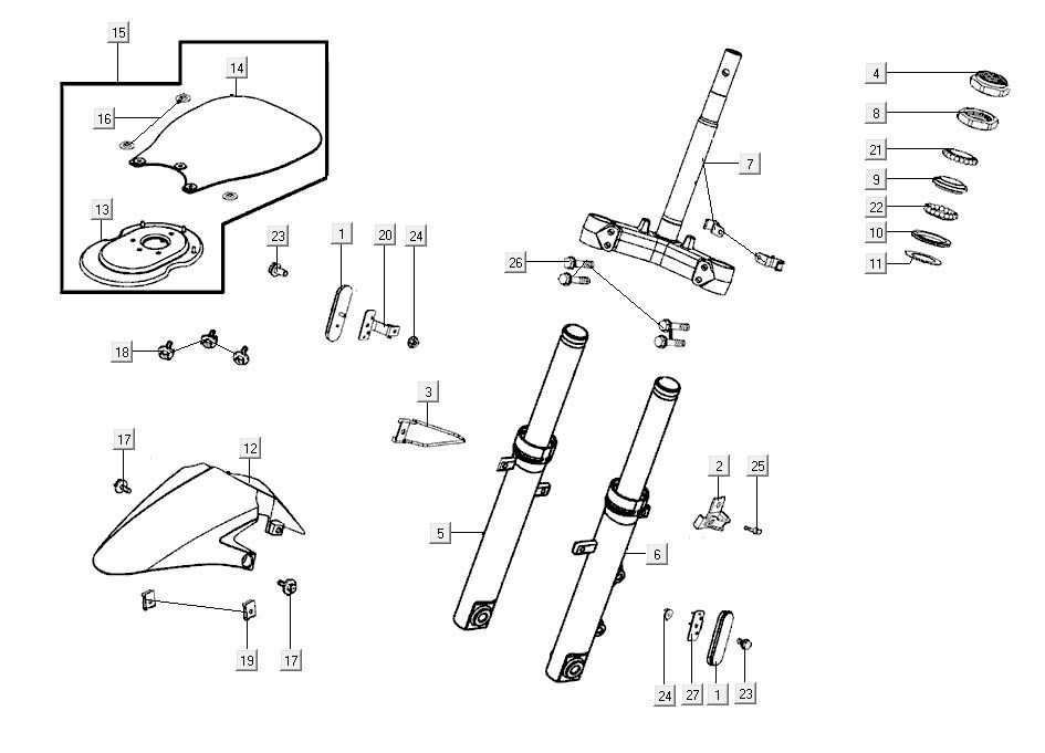 Stem steering front Kymco Super8 R E5 NARDO GRIJS