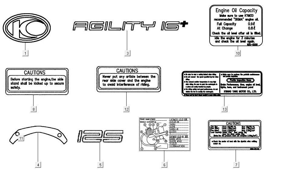 Emblemi - Adesivi - Logo Kymco Agility 16+ 125 Argento metallizzato opaco