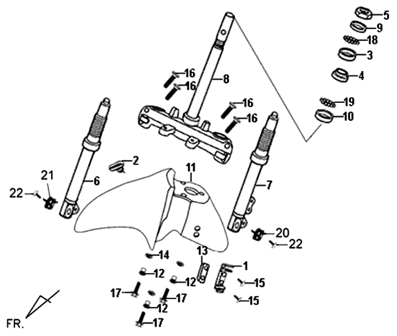Forcella anteriore - Corona - Cuffia - Parafango anteriore Sym Symphony (WH871) bianco