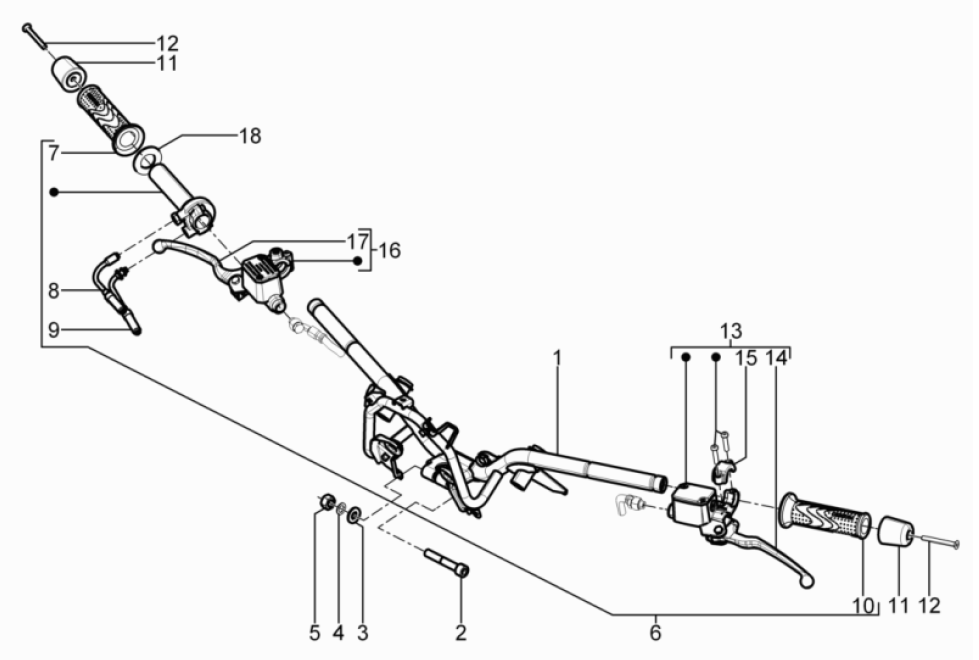 Volante - Cilindro freno - Cavo acceleratore - Manopole Piaggio Beverly 125 RST 4V Euro 3 2010-2015