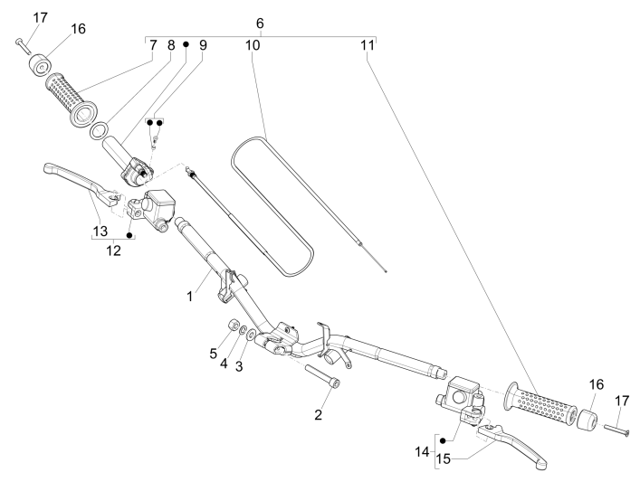 Volante - Cilindro freno - Cavo acceleratore - Manopole Piaggio NRG Power DD 50 2-stroke LC 2007-2017