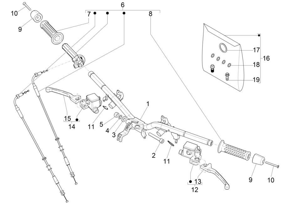 Volante - Cilindro freno - Cavo acceleratore - Manopole Vespa GTS 125 IE ABS Euro 4 2019