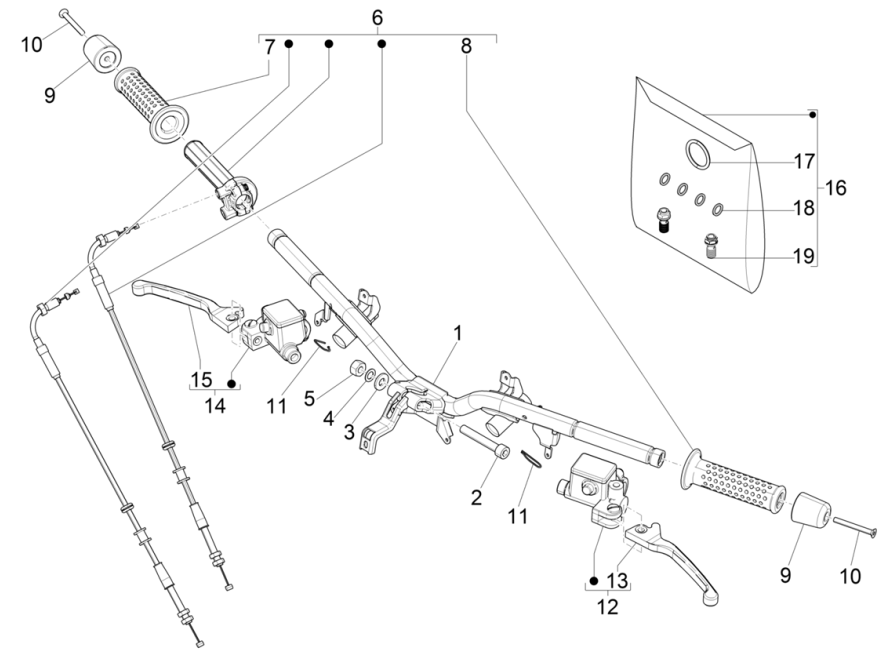 Volante - Cilindro freno - Cavo acceleratore - Manopole Vespa GTS 125 IE ABS Euro 5 2021