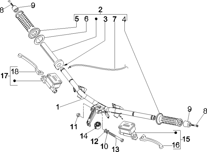 Volante - Cilindro freno - Cavo acceleratore - Manopole Vespa GTS 250 ie 2005-2009 (con ABS)